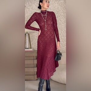 ZARA Burgundy Lace Asymmetrical Hem Midi Dress M NWT Boudoir Dark Romance Whimsy